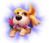 Puppy character with a flower