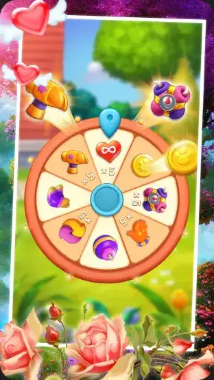 Game's wheel of fortune with various bonuses and rewards